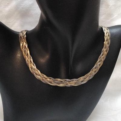 Italian Tri Tone 6 (Gold, Rose Gold, Silver) Braid Herringbone 17" 925 Necklace