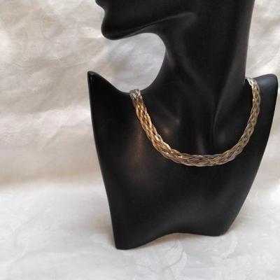 Italian Tri Tone 6 (Gold, Rose Gold, Silver) Braid Herringbone 17" 925 Necklace