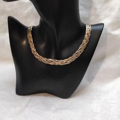 Italian Tri Tone 6 (Gold, Rose Gold, Silver) Braid Herringbone 17" 925 Necklace