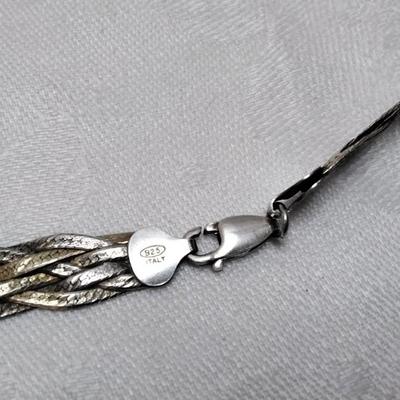 Italian Tri Tone 6 (Gold, Rose Gold, Silver) Braid Herringbone 17" 925 Necklace