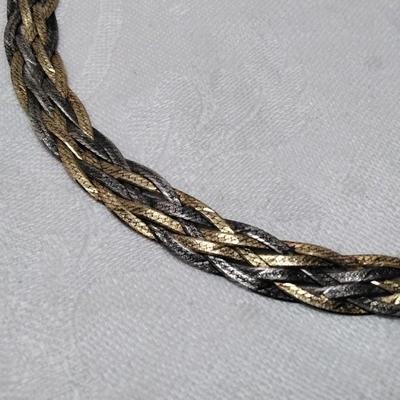 Italian Tri Tone 6 (Gold, Rose Gold, Silver) Braid Herringbone 17" 925 Necklace