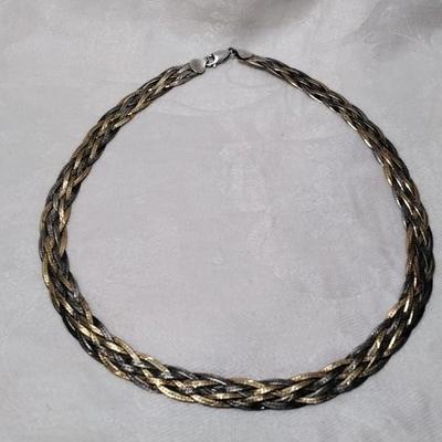 Italian Tri Tone 6 (Gold, Rose Gold, Silver) Braid Herringbone 17" 925 Necklace