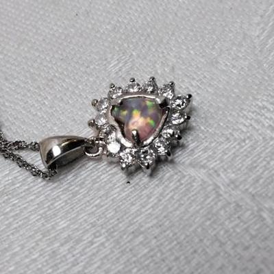 Orange Fire Opal Heart With White Sapphires 16" 925 Necklace