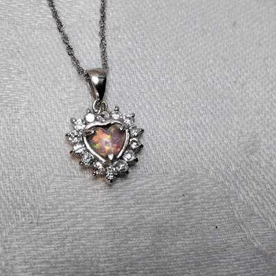 Orange Fire Opal Heart With White Sapphires 16" 925 Necklace