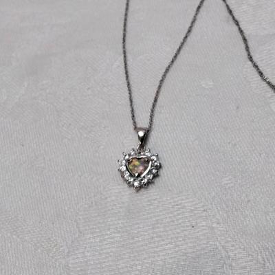 Orange Fire Opal Heart With White Sapphires 16" 925 Necklace