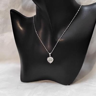 Orange Fire Opal Heart With White Sapphires 16" 925 Necklace