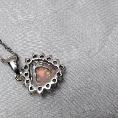 Orange Fire Opal Heart With White Sapphires 16" 925 Necklace
