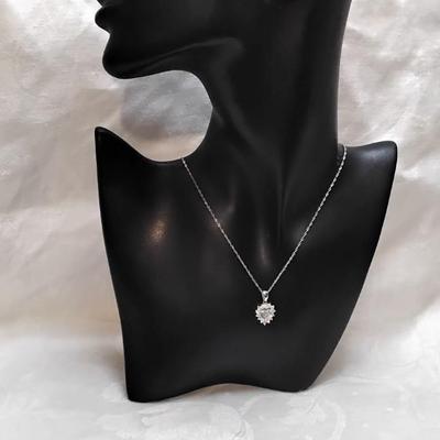 Orange Fire Opal Heart With White Sapphires 16" 925 Necklace