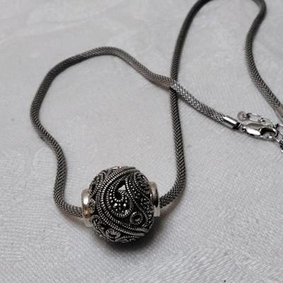 Intricate Design Slider Ball 17" 925 Necklace