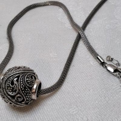 Intricate Design Slider Ball 17" 925 Necklace