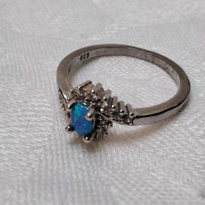 Blue Fire Opal With White Sapphire Accents 925 Ring Size 11