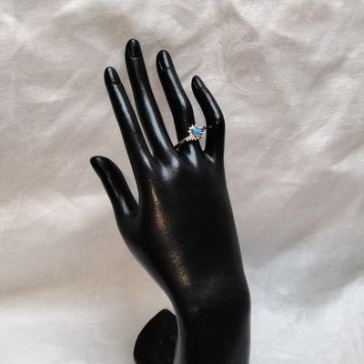 Blue Fire Opal With White Sapphire Accents 925 Ring Size 11