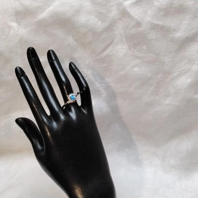 Blue Fire Opal With White Sapphire Accents 925 Ring Size 11