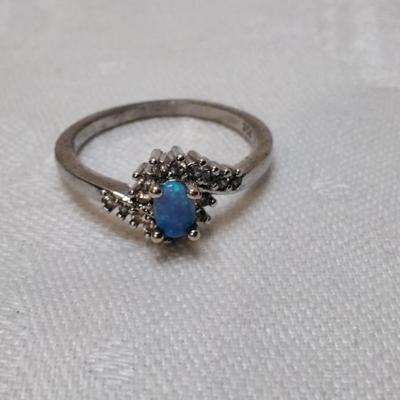 Blue Fire Opal With White Sapphire Accents 925 Ring Size 11