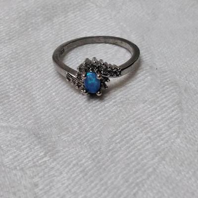 Blue Fire Opal With White Sapphire Accents 925 Ring Size 11