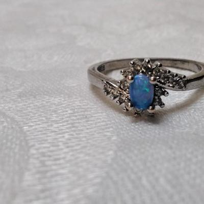Blue Fire Opal With White Sapphire Accents 925 Ring Size 11