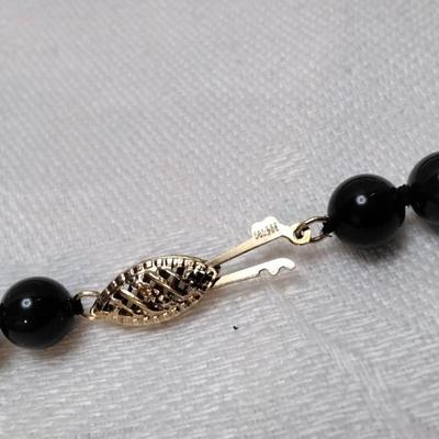 IPS 18" Onyx And Pearl Necklace 14K Beads And Clasp