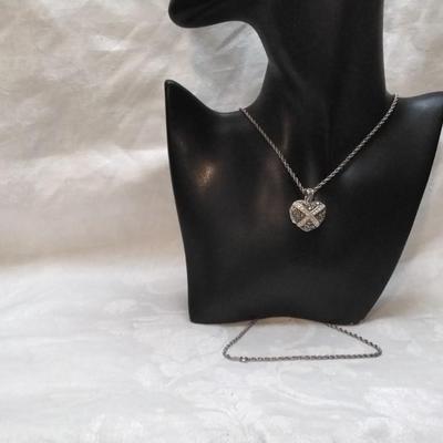 Black Spinels and White Sapphire Locket 30" 925 Necklace
