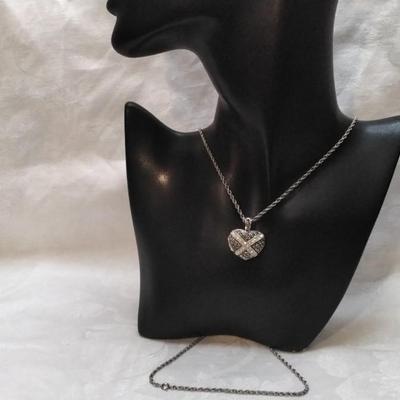 Black Spinels and White Sapphire Locket 30" 925 Necklace