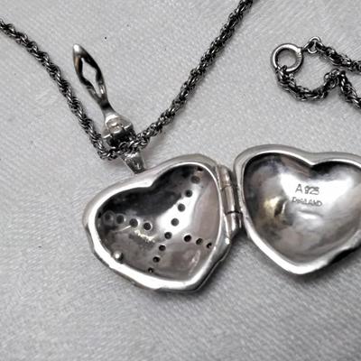 Black Spinels and White Sapphire Locket 30" 925 Necklace