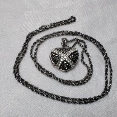 Black Spinels and White Sapphire Locket 30" 925 Necklace