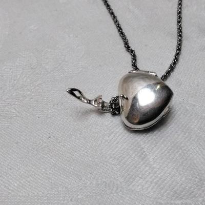 Black Spinels and White Sapphire Locket 30" 925 Necklace