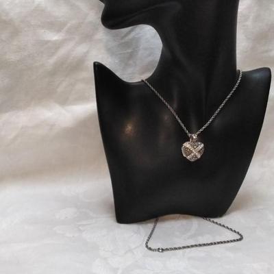 Black Spinels and White Sapphire Locket 30" 925 Necklace