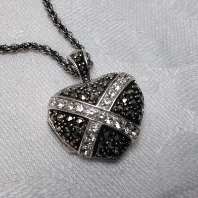 Black Spinels and White Sapphire Locket 30" 925 Necklace