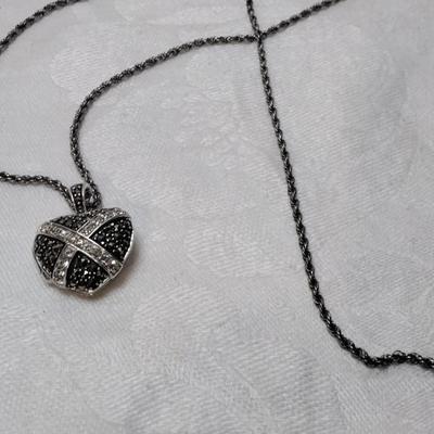 Black Spinels and White Sapphire Locket 30" 925 Necklace