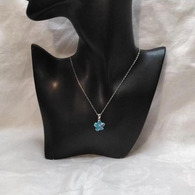Blue Fire Opal Flower 925 16" Necklace