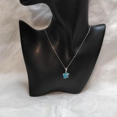 Blue Fire Opal Flower 925 16" Necklace