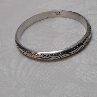 Vintage Tahe Signed Navajo Hand Stamped Handmade 925 Bracelet