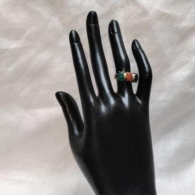 Unique Jade, Onyx, Goldstone Egyptian Scarabs Gold Vermeil Ring Size 5