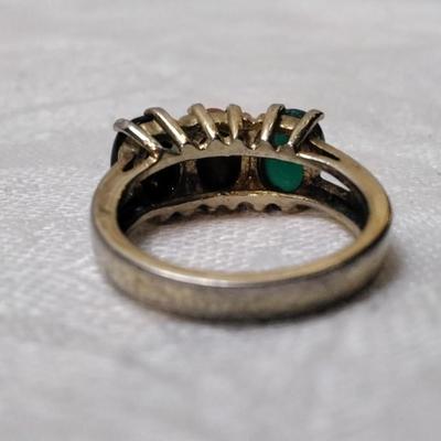 Unique Jade, Onyx, Goldstone Egyptian Scarabs Gold Vermeil Ring Size 5