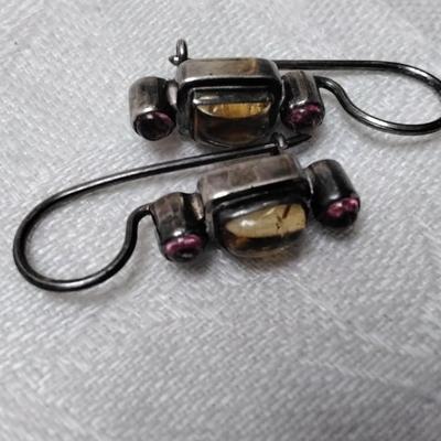 Antique Citrine and Amethyst 925 Earrings