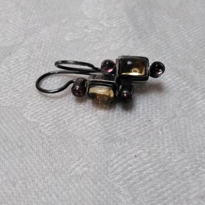Antique Citrine and Amethyst 925 Earrings