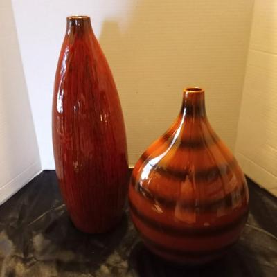 TWO CERAMIC VASES AND WALL CLOCK