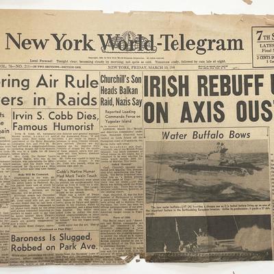 WWII 1944 New York World Telegram Original Vintage Newspaper