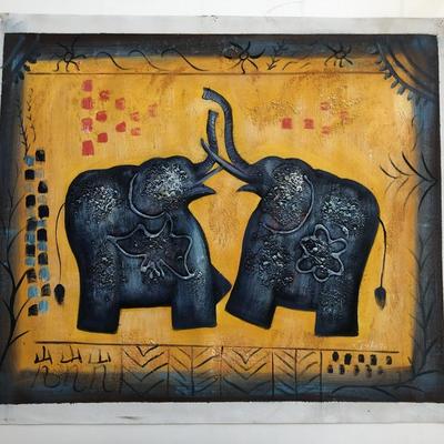 Elephants in Celebration original painting on canvas
