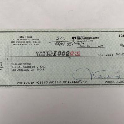 Mel Torme signed check