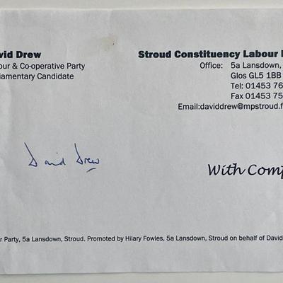 Parliamentary candidate David Drew signed note