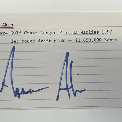 Florida Marlins Aaron Akin autograph note