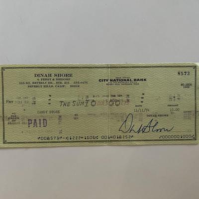 Dinah Shore signed check