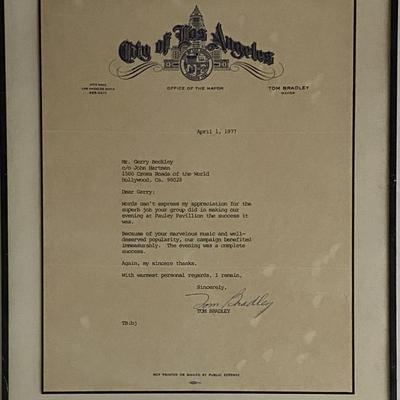 1977 Mayor of Los Angeles Tom Bradley signed commendation letter 