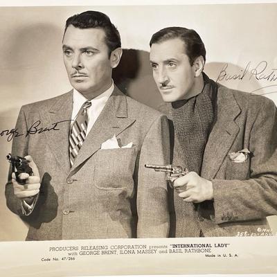 International Lady actors George Brent and Basil Rathbone signed photo