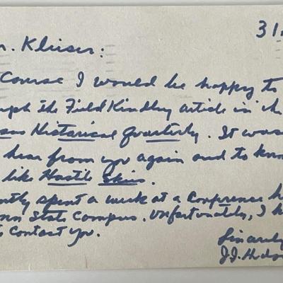 WW2 fighter pilot J.J. Hudson signed note