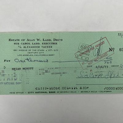Sue Carol Ladd signed check