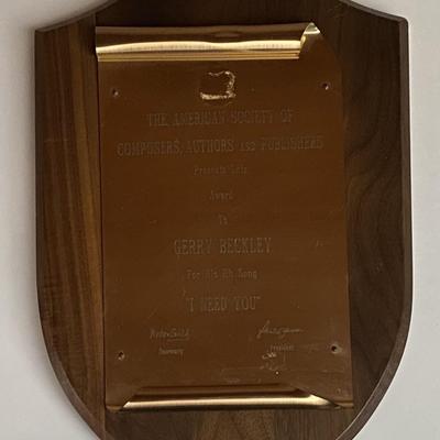 Gerry Beckley The American of Composters, Authors, and Publishers I need you award plaque.11x16 inches                      