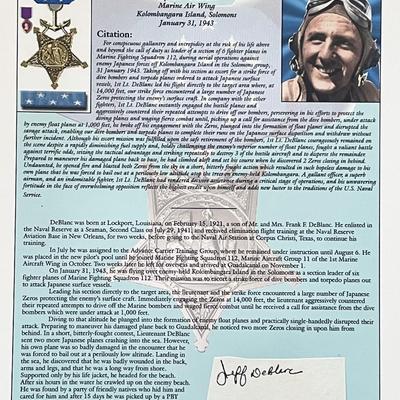 WWII Flying Ace Jefferson J. DeBlanc signed citation sheet