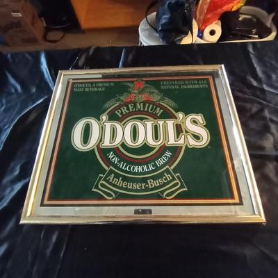 FRAMED ODOULS MIRROR SIGN AND ROLLING ROCK ROUTE 33 TIN SIGN